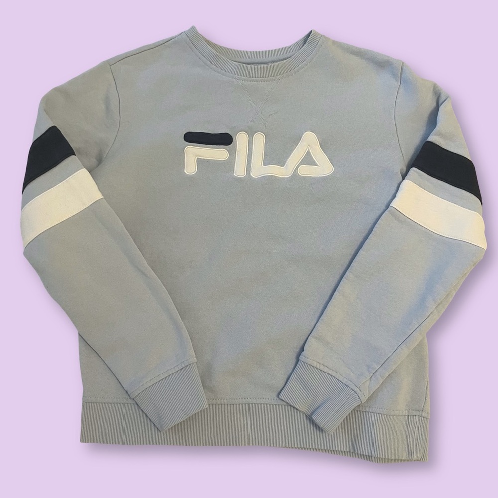 Fila Sweater Women's Small Blue Long Sleeve Crew Neck Pullover Logo Y2K Stripes
